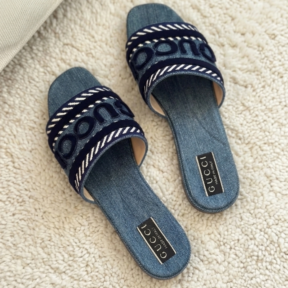 🌟New Gucci Denim Slide Mules